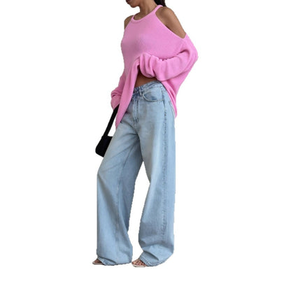 Pull-over en tricot décontracté pour femmes avec design d'épaule ouverte et motif côtelé doux Chic und Stil