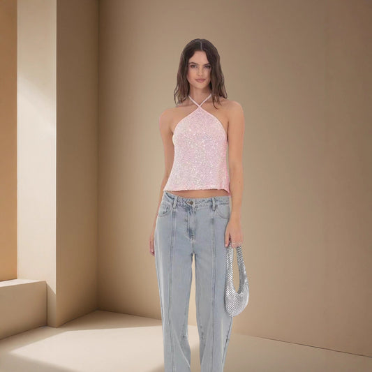 Dames Crop-top scintillant avec bretelles fines et design asymétrique Chic und Stil