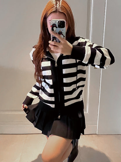 Dames cardigan rayé avec fermeture éclair Chic und Stil