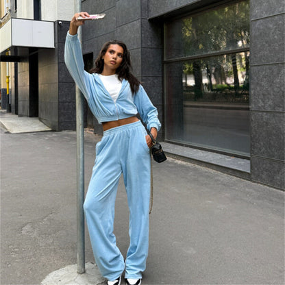 Dames ensemble luxueux cropped en polaire avec cordon Chic und Stil