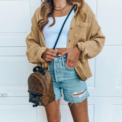 Veste chemise oversize pour femmes en doux tissu gaufré Chic und Stil