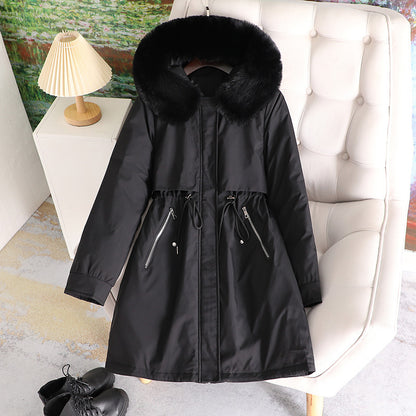 Dames élégante manteau d'hiver avec col en fausse fourrure amovible et cordon réglable à la taille Chic und Stil