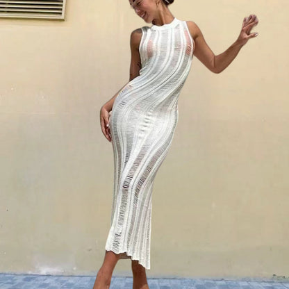 Robe tricot étroite pour femmes avec des détails transparents Chic und Stil