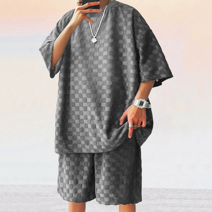 Ensemble décontracté pour hommes en t-shirt et shorts à motif à carreaux Chic und Stil