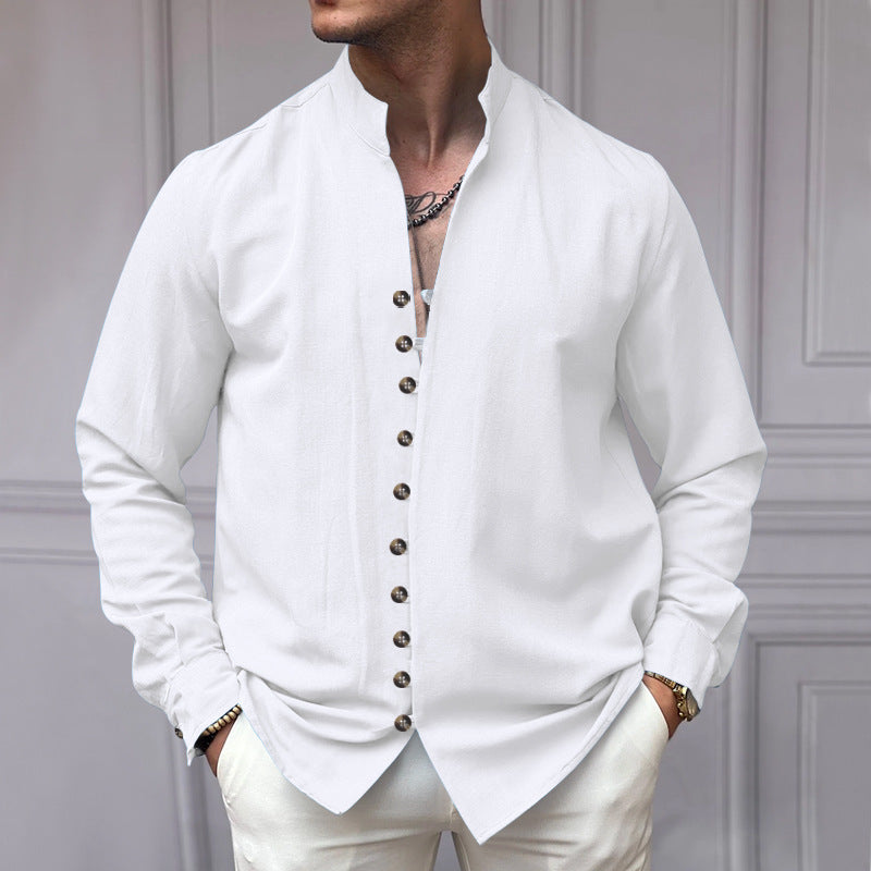Chemise à manches longues pour hommes avec patte de boutonnage et col montant à la mode Chic und Stil