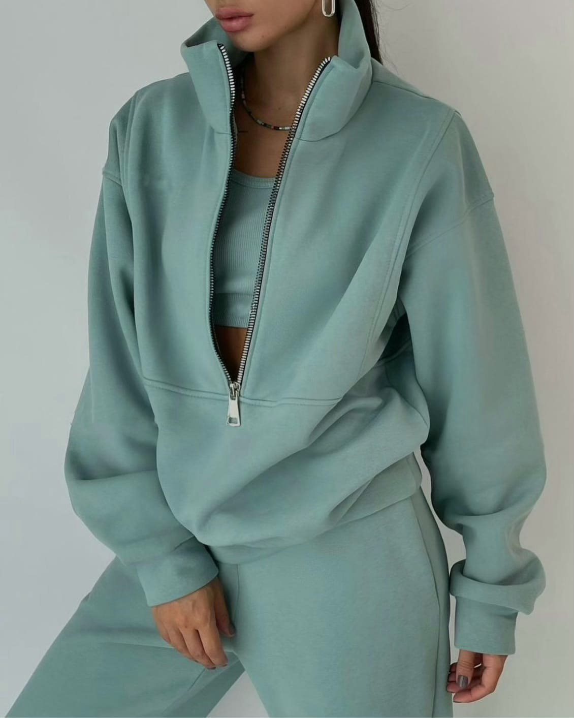 Dames Pull zippé de haute qualité avec col haut et intérieur doux Chic und Stil
