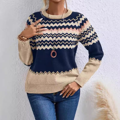 Pull en tricot élégant pour femmes avec un motif zigzag moderne et un col rond Chic und Stil