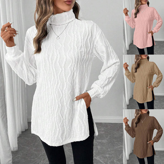 Ladies cozy turtleneck pullover with honeycomb pattern Chic and Style