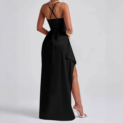 Dames Robe Maxi Élégante avec Fente Latérale et Fines Bretelles Spaghetti Chic und Stil