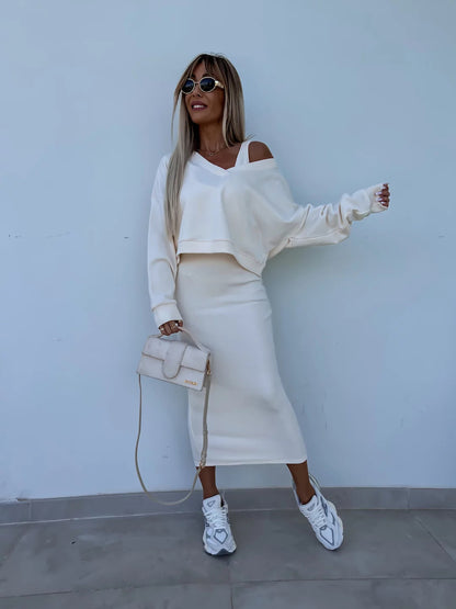 Robe en tricot tendance pour femmes avec un haut court décontracté et une silhouette cintrée Chic und Stil