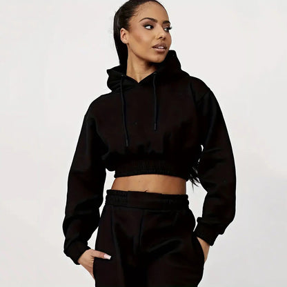 Women Fashionable Crop Hoodie and Casual Chic Jogger Pants