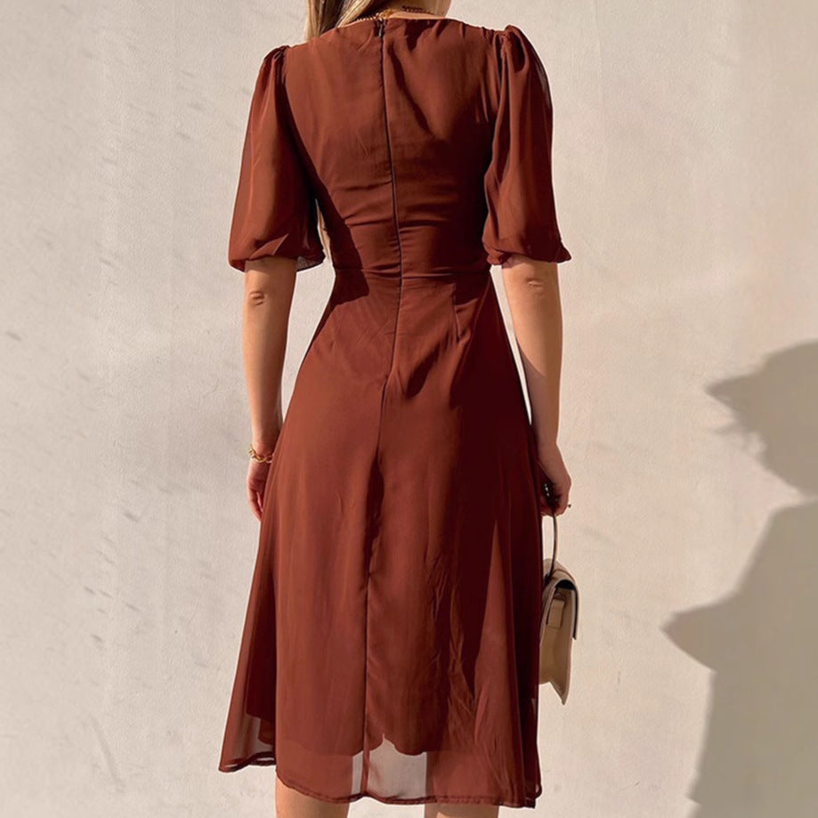 Femme Robe maxi élégante avec manches bouffantes et fente profonde Chic und Stil