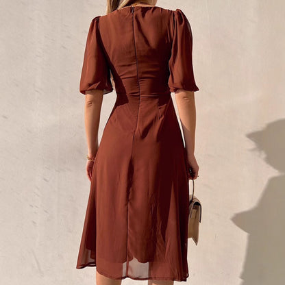 Femme Robe maxi élégante avec manches bouffantes et fente profonde Chic und Stil