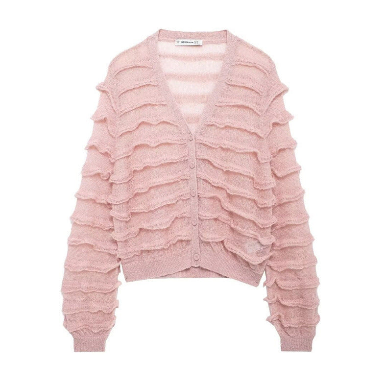 Dames Épais cardigan pelucheux avec volants Chic und Stil
