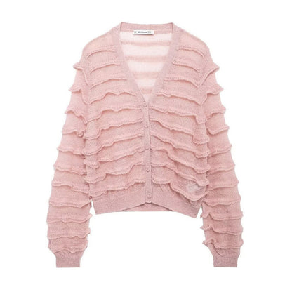Dames Épais cardigan pelucheux avec volants Chic und Stil