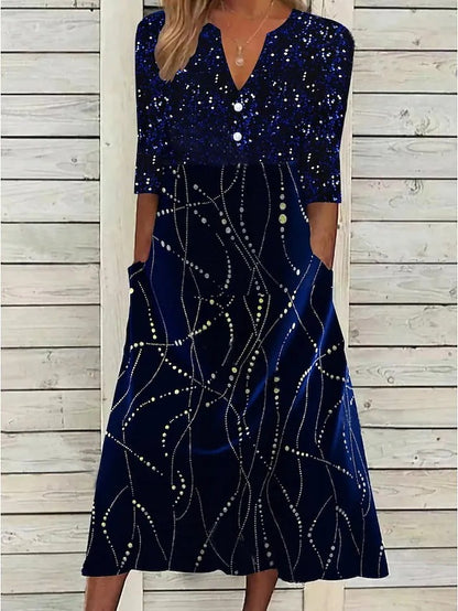 Robe midi scintillante pour femmes avec poches et élégant décolleté en V Chic und Stil