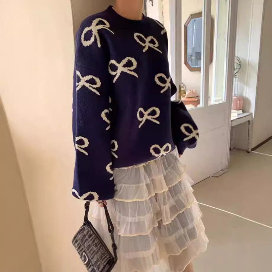 Dames Pull doux avec motif romantique en nœud Chic und Stil