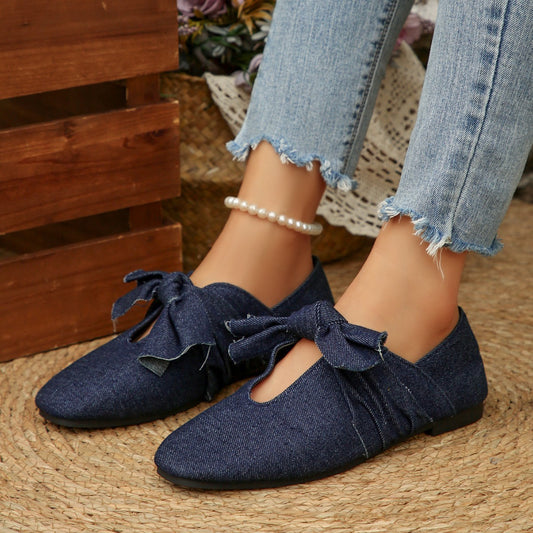 Dames Ballerines en Denim avec Détail de Nœud Chic und Stil