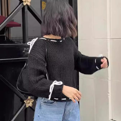 Pull décontracté pour femmes avec épaule dénudée et ceinture décorative à nouer Chic und Stil