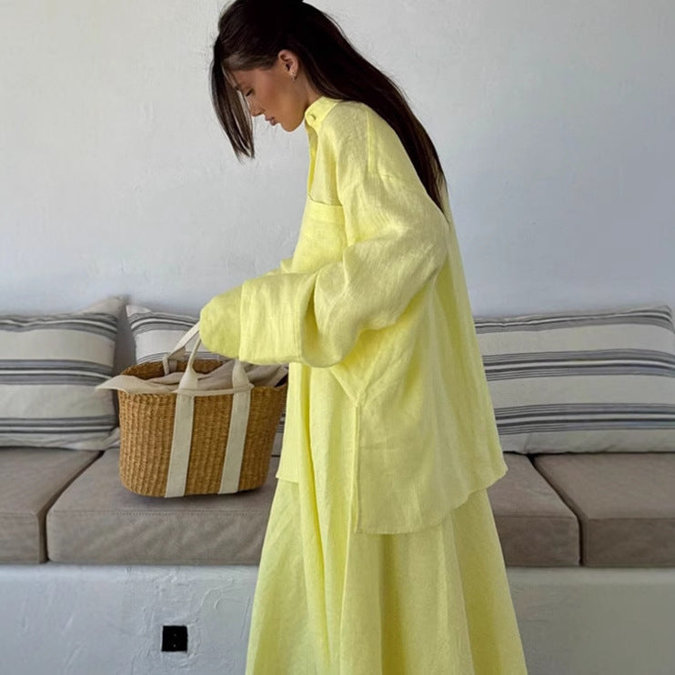 Robe maxi pour dames avec coupe ample et col de chemise décontracté Chic und Stil