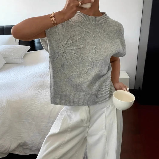 Pull femme à manches courtes avec motif floral en relief et coupe décontractée Chic und Stil