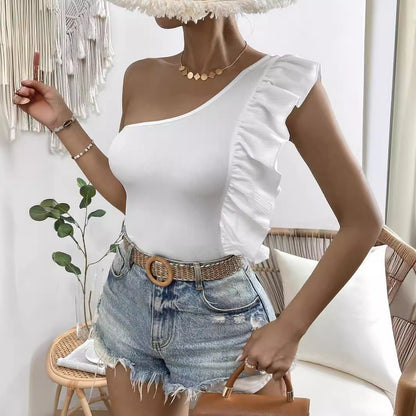 Top asymétrique pour femmes avec détails en volants Chic und Stil