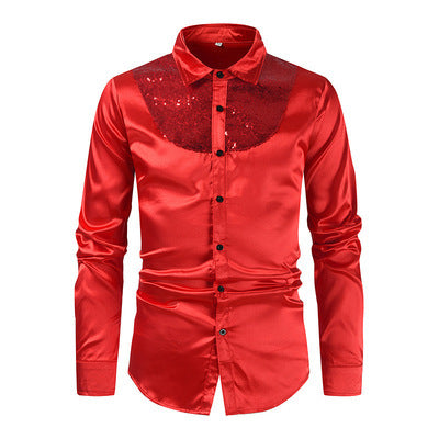 Chemise en satin élégante pour hommes avec inserts en sequins Chic und Stil