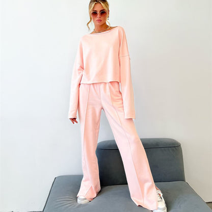 Chic and Style casual cropped sweatshirt and loose sweatpants set for women