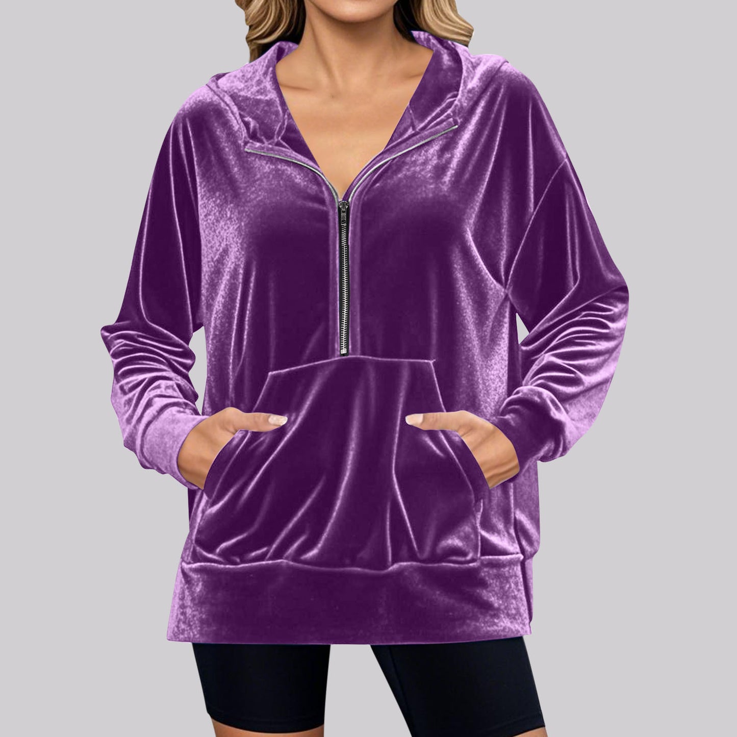 Pull en velours pour femme avec col montant et poches pratiques Chic und Stil
