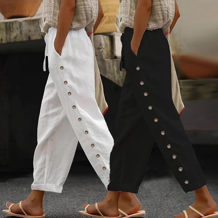 Chic und Stil Women's trendy palazzo pants with button details and elastic waist