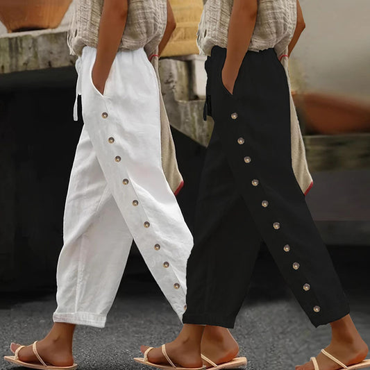 Chic und Stil Women's trendy palazzo pants with button details and elastic waist