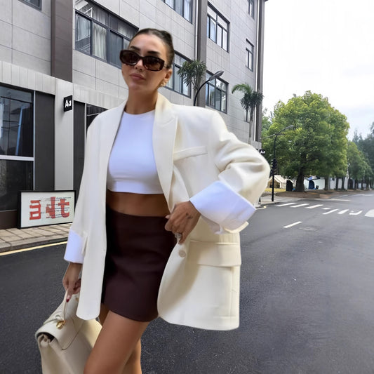 Dames Élégante Veste Blazer Oversize avec poches pratiques Chic und Stil