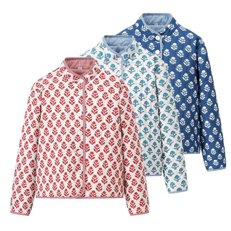 Dames doudoune avec motifs floraux et col élégant Chic und Stil