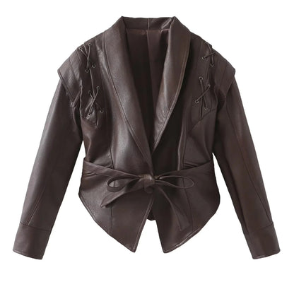 Blazer en simili cuir pour femmes au design moderne avec ceinture pratique Chic und Stil