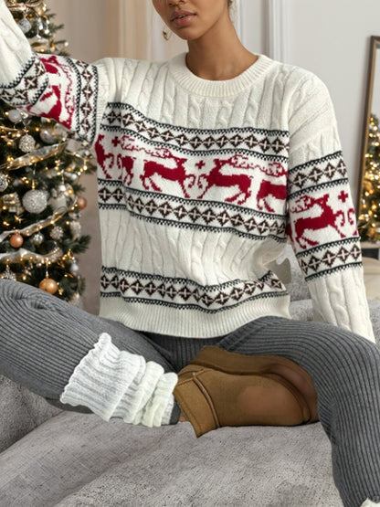 Pull en tricot pour femmes avec motif de renne festif et motif en torsades luxueux Chic und Stil