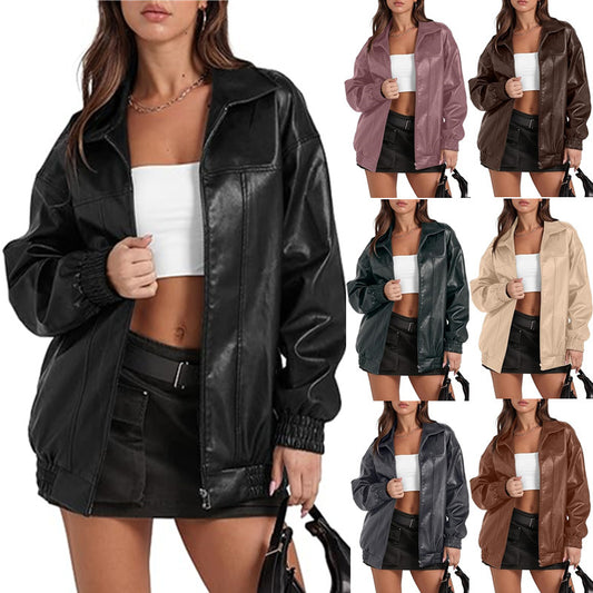 Ladies oversized casual jacket with elastic edges and convenient zipper Chic and Style