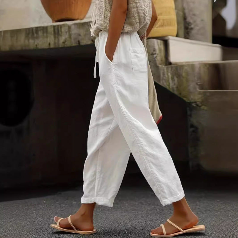 Casual linen pants for women with elastic waist and side pockets Chic und Stil