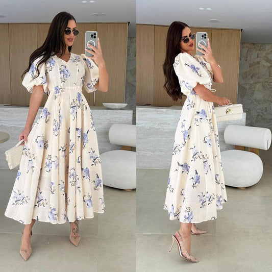 Dames Vintage Floral A-Line Maxi Robe Chic und Stil