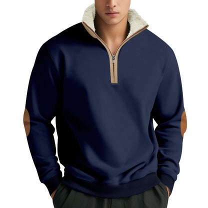 Trendy fleece pullover for men with half-zip and contrasting elbow patches Chic and Style