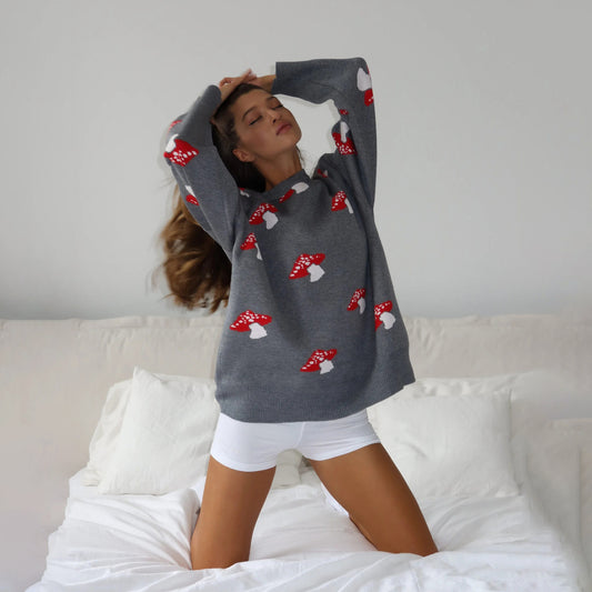 Pull en tricot pour dames avec motif de champignon ludique Chic und Stil