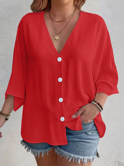 Blouse à manches courtes avantageuse pour dames avec patte de boutonnage et décolleté en V Chic und Stil