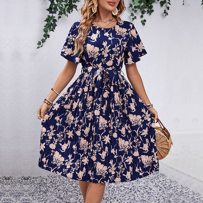 Robe midi à imprimé floral pour dames avec ceinture à nouer Chic und Stil