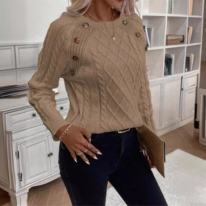 Pull en maille pour femmes avec un motif de losanges texturé et des boutons décoratifs Chic und Stil