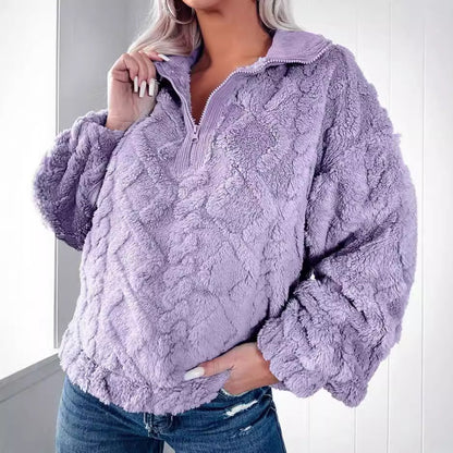 Dames pull-over en polaire douillet avec fermeture éclair et manches larges Chic und Stil