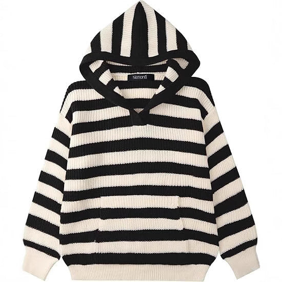 Dames Pull en tricot confortable avec capuche et motif rayé Chic und Stil