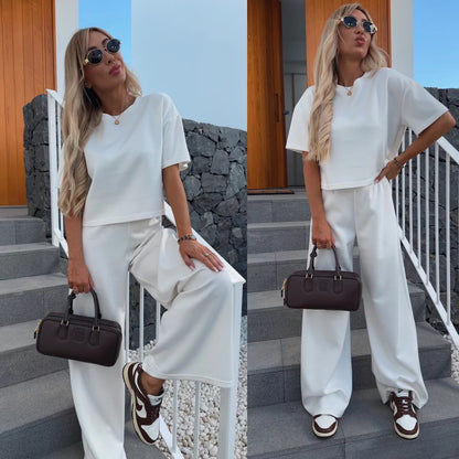 Chic and Style women's casual cropped top and wide leg pants set