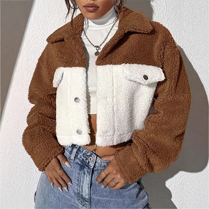 Ladies Trendy Fleece Jacket with Chic Contrast Design and Style