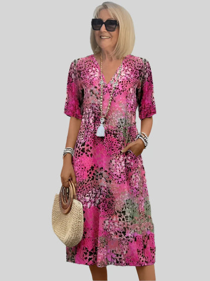 Femme Robe Midi Floral à Décolleté en V Chic und Stil