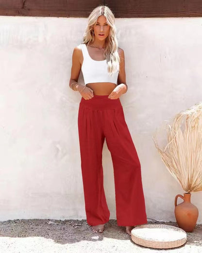 Light linen pants for women with elastic waist and wide fit Chic und Stil