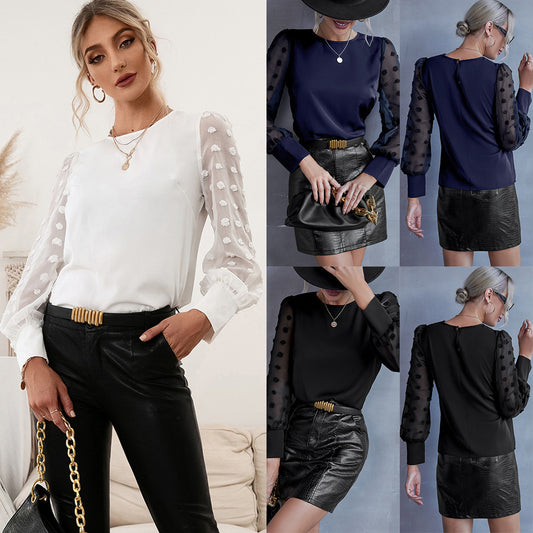 Chemisier femme avec des manches transparentes bouffantes et un détail décoratif Chic und Stil